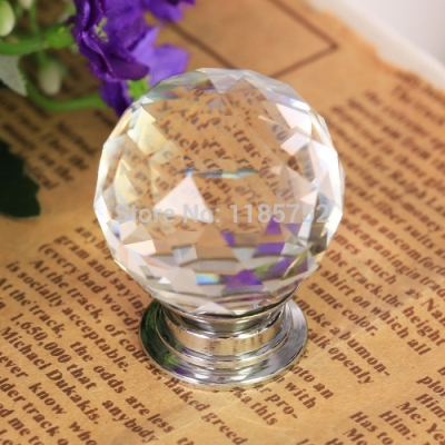 40mm 10PCS/LOT Sparkle Clear Glass Crystal Cabinet Pull Drawer Handle Kitchen Door Wardrobe Cupboard Knob Free Shipping