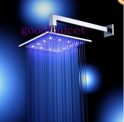 Bathroom 12" led brass shower head + shower arm rainfall shower mixer wall mount color changing