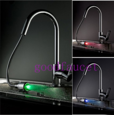 Color changing (green,red,blue)LED kitchen mixer tap chrome brass pull out vessel sink faucet single handle faucet