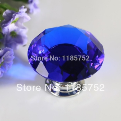 Diamond Shaped Blue Glass Crystal Cabinet Pull Drawer Handle Kitchen Door Knob Home Furniture Knob 1PCS Diameter 40mm [Knobs-89|]