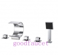 Euro Curved Shape Waterfall Bathroom Tub Faucet Mixer Tap With Handheld Shower Chrome Finish