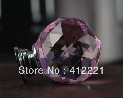 Fashion Modern - 10 Pcs 30mm Crystal Pink Stone Small Handle Knob in Chrome