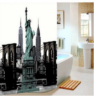 Free Sgipping Wholesale And Retail Promotion US Statue of Liberty Pattern Bathroom PEVA Shower Curtain Waterproof W/ Hooks