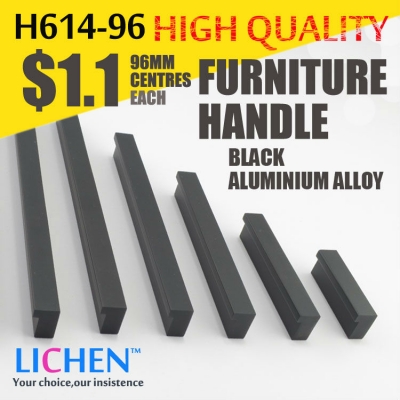 LICHEN 96m centres Black oxidation Aluminium alloy Furniture handle H614-96 Cabinet Drawer handle