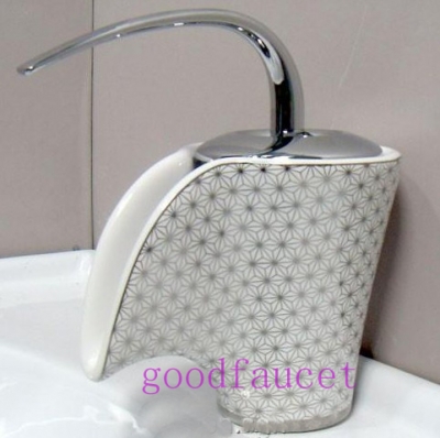Luxury Waterfall Porcelain Bathroom Faucet Basin Vanity Sink Mixer Tap Single Brass Lever Undercounter Mixer [Chrome Faucet-1434|]