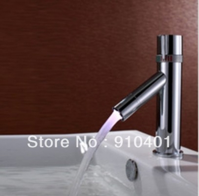 NEW!Contemporary polish color changing led bathroom basin faucet brass chrome finish sink mixer tap circle handle