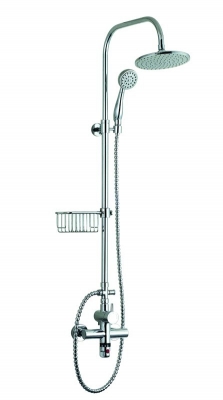 NEW Luxury Thermostatic Shower Faucet Set Rainfall Round Shower Head W/Hand Sprayer W/Soap Basket Chrome