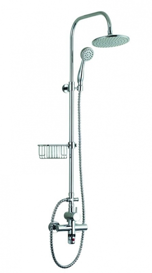NEW Luxury Thermostatic Shower Faucet Set Rainfall Round Shower Head W/Hand Sprayer W/Soap Basket Chrome [Chrome Shower-2131|]