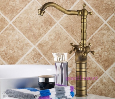 NEW Tall Antique Brass Bathroom Faucet Basin Mixer Vanity Sink Tap Swivel Spout Dual Cross Handle