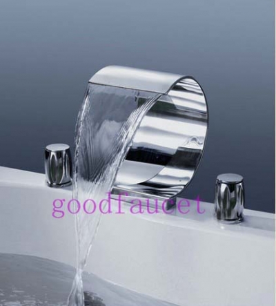 NEW Wholesale/ Retail Luxury Bathroom Waterfall Faucet Deck Mounted Double Handles Curved Spout Mixer Tap Chrome