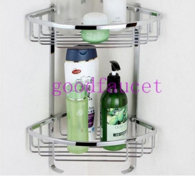 NEW bathroom vanity wall mounted shower basket stainless steel polish chrome finish double shelves w/ 2 hooks [Storage Holders & Racks-4418|]