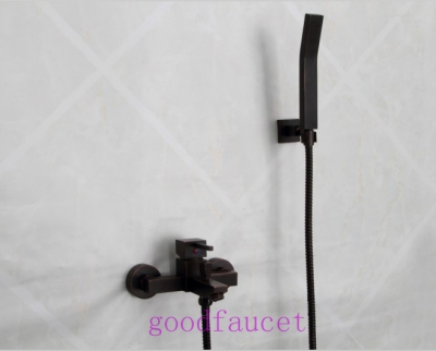 Square Simple Oil Rubbed Bronze Shower Set Fauce Mixer Tap Tub Faucet W / Handheld Shower