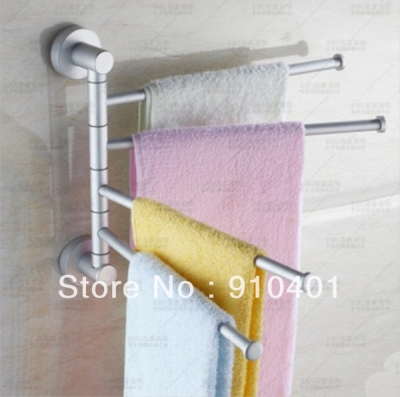Wholdsale And Retail Promotion NEW Towel Holder 4 Swivel Bars Aluminium Bath Rack Rail Bathroom Towel Holder [Towel bar ring shelf-4940|]