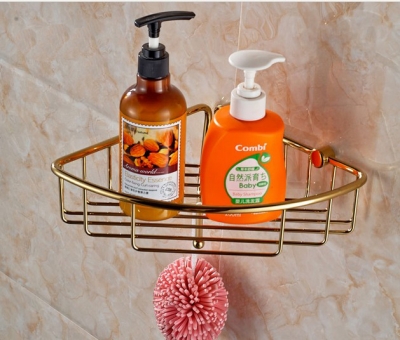 Wholesale And Retail Golden Finish Wall Mounted Bathroom Shower Caddy Shelf Storage Holder With Hook