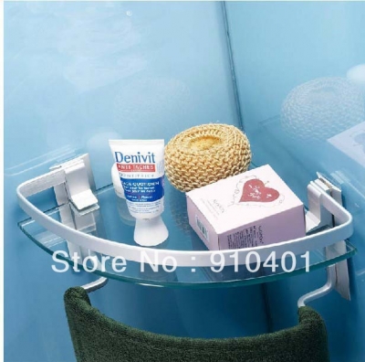Wholesale And Retail Promotion Aluminium Corner Bathroom Shower Caddy Cosmetic Glass Shelf Tier W/ Towel Bar