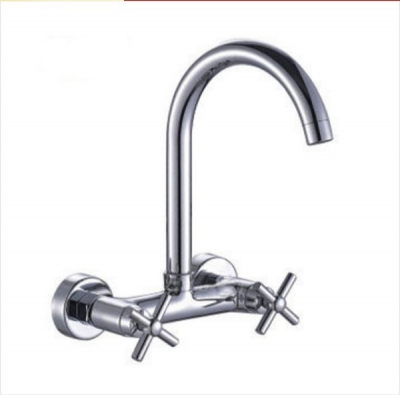Wholesale And Retail Promotion Chrome Brass Wall Mounted Swivel Spout Kitchen Sink Mixer Tap Two Cross Handles