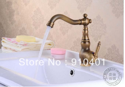 Wholesale And Retail Promotion Deck Mounted Antique Brass Bathroom Basin Faucet Single Handle Sink Mixer Tap