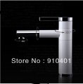Wholesale And Retail Promotion Deck Mounted Chrome Brass Bathroom Basin Faucet White Painting Long Spout Mixer