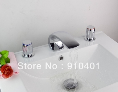 Wholesale And Retail Promotion Deck Mounted Roman Style Chrome Brass Bathroom Basin Faucet Dual Handles Mixer [Chrome Faucet-1274|]