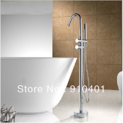 Wholesale And Retail Promotion Floor Standing Bathtub Faucet Chrome Brass Dual Handle With Hand Shower Mixer [Floor Mounted Faucet-2683|]