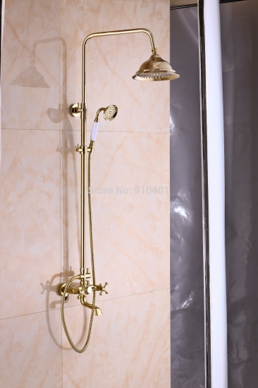 Wholesale And Retail Promotion Golden Brass Rain Shower Faucet Set Bathtub Mixer Tap Dual Handles Hand Shower [Golden Shower-2974|]