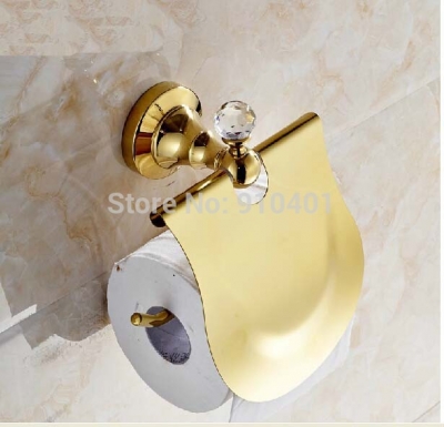 Wholesale And Retail Promotion Golden Brass Roll Toilet Paper Holder Bath Toilet Paper Rack W/ Crystal Hangers [Toilet paper holder-4620|]
