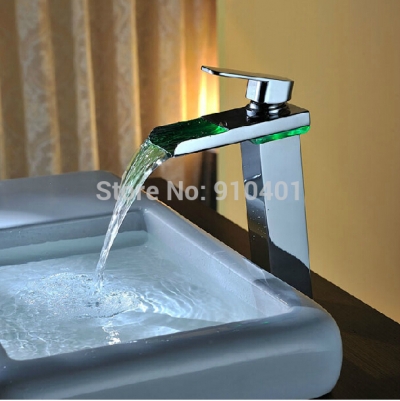 Wholesale And Retail Promotion LED Color Changing Tall Style Bathroom Basin Faucet Single Handle Sink Mixer Tap [LED Faucet-3224|]