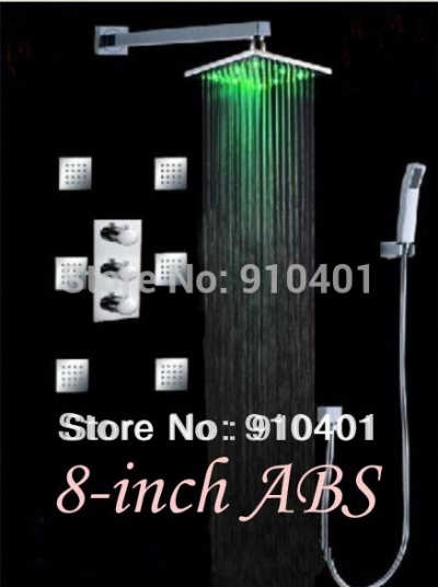 Wholesale And Retail Promotion LED Color Changing Thermostatic 8" Rain Shower Faucet W/ Body Jets Sprayer Mixer [LED Shower-3438|]