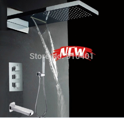 Wholesale And Retail Promotion Luxury 22" Large Waterfall Shower Faucet Thermostatic Valve Tub Tap Hand Shower
