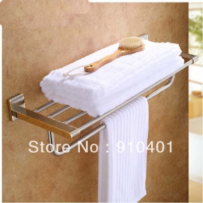 Wholesale And Retail Promotion Luxury Antique Golden Solid Brass Bathroom Towel Shelf Towel Rack Holder W/ Bar