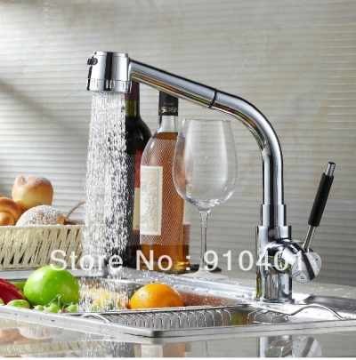Wholesale And Retail Promotion Luxury Pull Out Chrome Brass Kitchen Faucet Dual Sprayer Vessel Sink Mixer Tap [Chrome Faucet-887|]