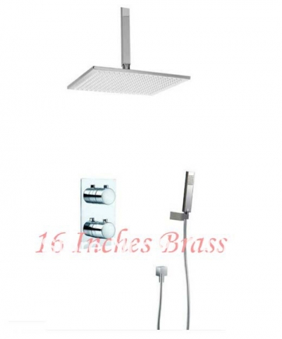 Wholesale And Retail Promotion Luxury Thermostatic Rainfall 16" Shower Faucet Set Dual Handles Shower Mixer Tap [Chrome Shower-2386|]