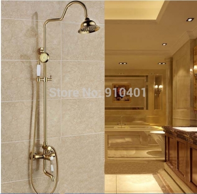 Wholesale And Retail Promotion Modern Golden Brass Rain Shower Ceramic Handle Tub Mixer Tap W/ Hand Shower Set