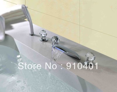 Wholesale And Retail Promotion Modern LED Waterfall Bathroom Tub Faucet Bathtub Mixer Tap Shower Chrome 5PCS [5 PCS Tub Faucet-199|]