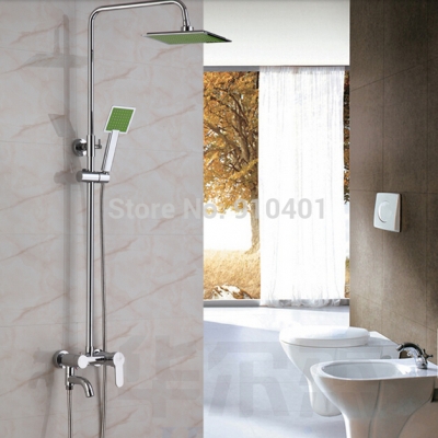 Wholesale And Retail Promotion Modern Square Rain Shower Faucet Set Ultrathin Shower Head Tub Mixer Tap Spout [Chrome Shower-2451|]