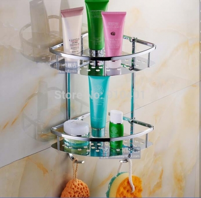 Wholesale And Retail Promotion NEW Chrome Brass Bathroom Corner Shelf Dual Tiers Shower Caddy Cosmetic Basket