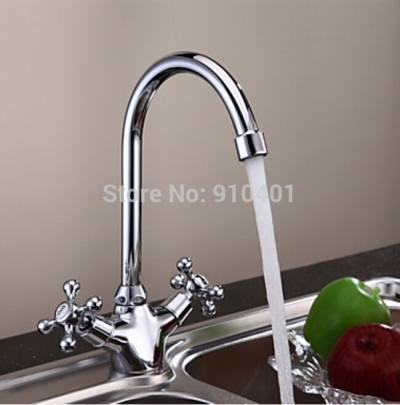 Wholesale And Retail Promotion NEW Deck Mounted Swivel Spout Kitchen Faucet Dual Handles Vessel Sink Mixer Tap [Chrome Faucet-1054|]