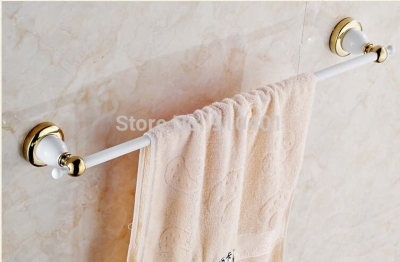 Wholesale And Retail Promotion NEW Golden Brass Bathroom White Towel Rack Holder Wall Mounted Towel Bar Holder