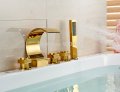 Wholesale And Retail Promotion NEW Golden Brass Waterfall Bathroom Basin Faucet 5 PCS Sink Mixer Tap Hand Unit