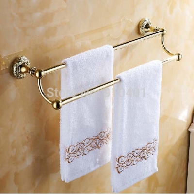 Wholesale And Retail Promotion NEW Luxury Golden Brass Embossed Towel Bar Bathroom Wall Mounted Towerl Rack Bar