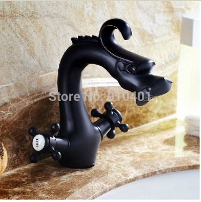 Wholesale And Retail Promotion NEW Oil Rubbed Bronze Bathroom Dragon Faucet Dual Cross Handles Sink Mixer Tap [Oil Rubbed Bronze Faucet-3806|]