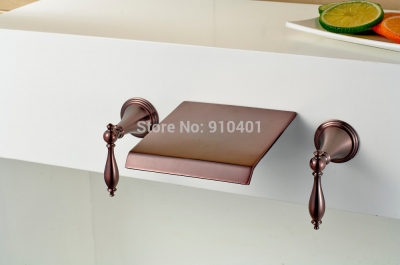 Wholesale And Retail Promotion Oil Rubbed Bronze Wall Mount Waterfall Basin Faucet Dual Handles Sink Mixer Tap