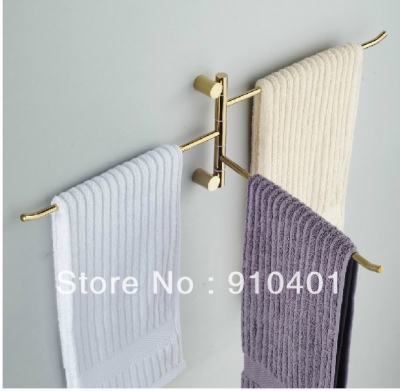 Wholesale And Retail Promotion Polished Golden Brass Wall Mounted Towel Rack Holder Swivel 3 Bars Towel Holder [Towel bar ring shelf-4985|]