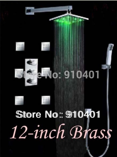 Wholesale And Retail Promotion Square Brass D Color Thermostatic 12" Rain Shower Faucet W/ Body Jets Sprayer