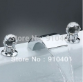 Widespread bathroom waterfall basin faucet dual crystal handles mixer tap chrome finish single handle hole