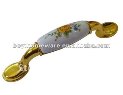 Yelow rose ceramic handle knob bathroom accessory wholesale and retail shipping discount 50pcs/lot A42-BGP [GoldZincAlloyHandlesandKnobs-236|]
