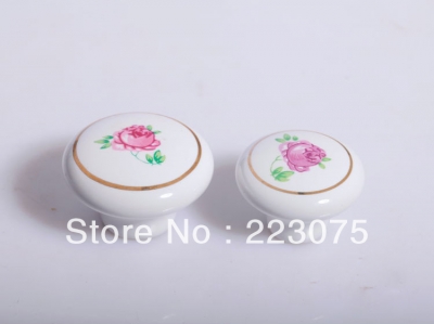 -D:32MM red rose zinc alloy Cabinet DRAWER Pull Dresser pull/ Kitchen Ceramic knob with screw 10pcs/lot [CeramicHandles-3|]