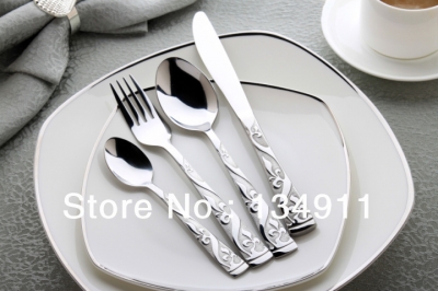 1 Set Elegant Silvery Stainless Steel Steak Knife and Fork & Spoon four-piece Western-style Food Flatware Sets Tableware [KitchenSupplies-157|]