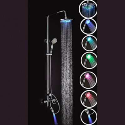 Brand New Luxury LED Rainfall 8" Shower Set With Hand Shower + Bath Faucet Color Changing Chrome Finish