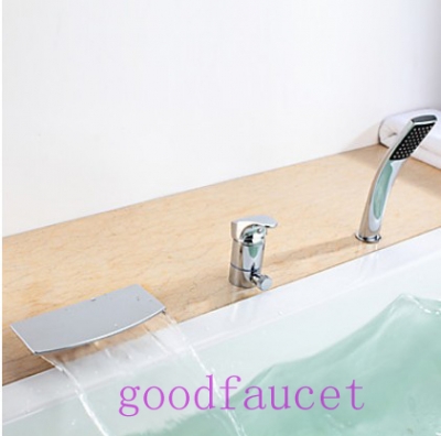 Brass Widespread 3pcs Bathtub Faucet Waterfall Mixer Tap With Hand shower Chrome